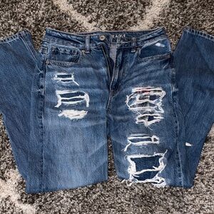 American Eagle Outfitters Blue Distressed Straight Leg Jeans